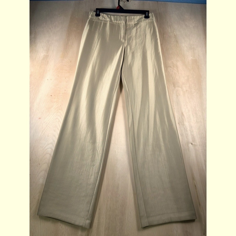 Chicos Travelers Liquid Gold Metallic Wide Leg Trousers Wrinkle Resistant Pants
